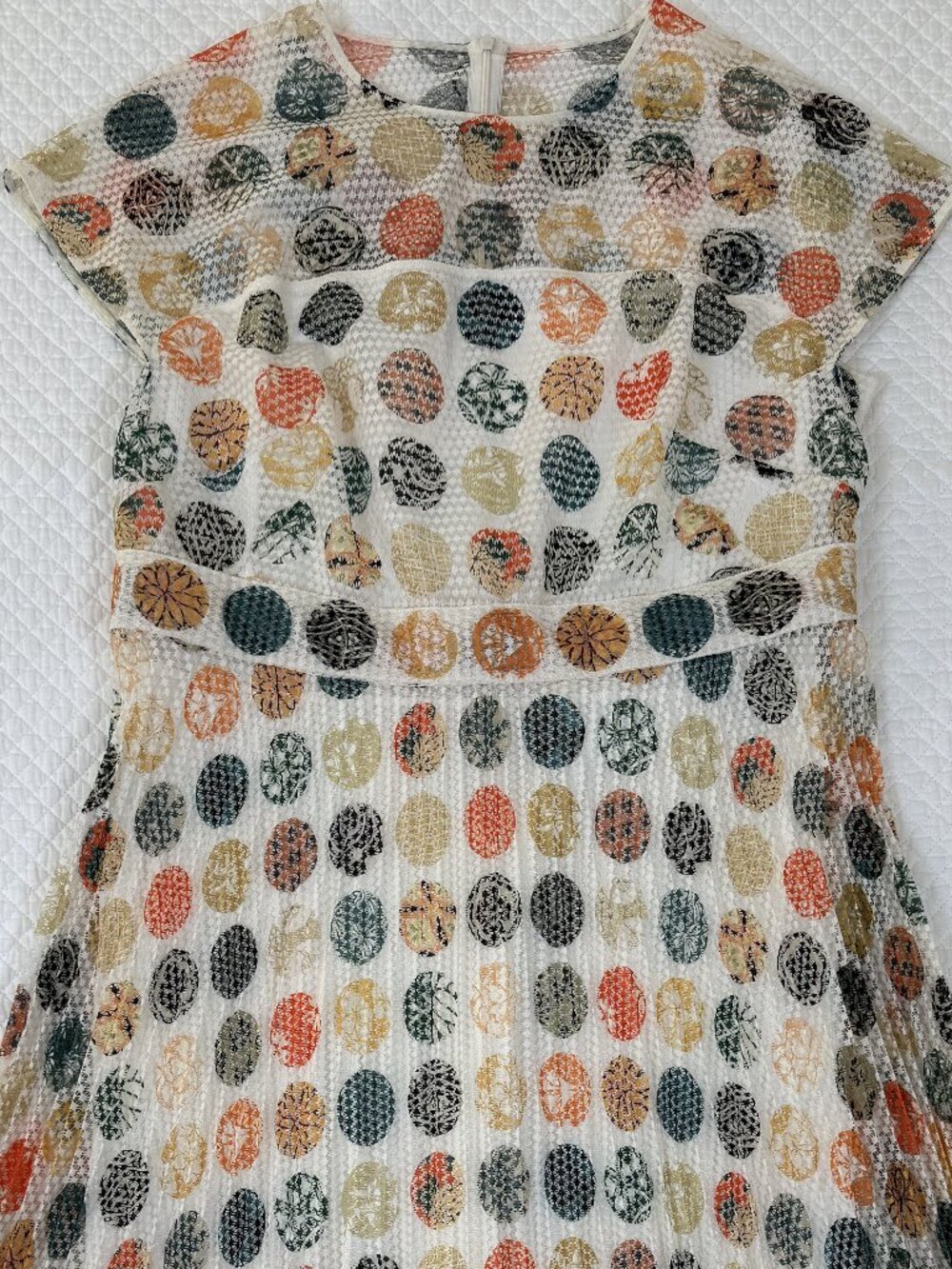 Akris Punto Multicolor Dot Pleated Mesh Dress Cream SZ 12 - Picture 3 of 12